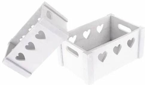 Set lădițe decorative din lemn Hearts 2 buc., alb