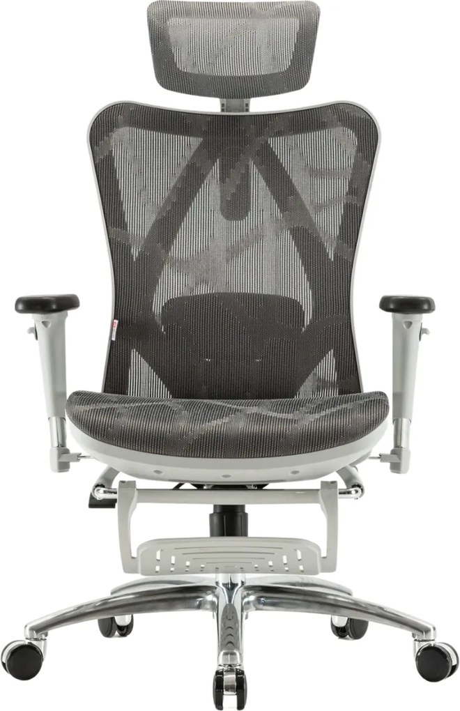 Scaun ergonomic SIHOO M57B, Suport lombar 2D, Cotiera 3D, Tetiera reglabila, Mecanism inclinare/blocare in 3 pozitii, suport picioare, Mesh, Gri
