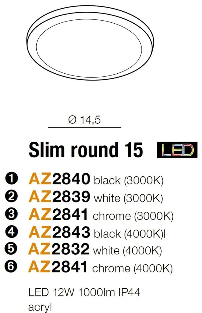 Spot LED pentru baie incastrat IP44 Slim 15 round 3000K alb
