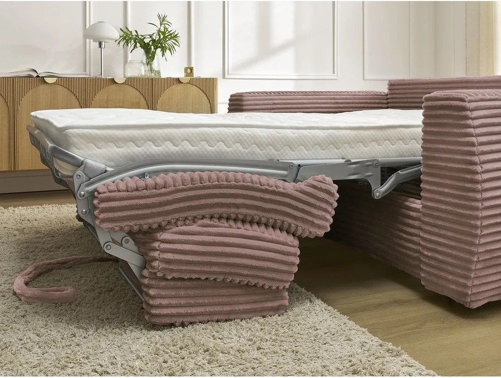 Canapea roz pentru dormitul zilnic/extensibilă cu tapițerie din catifea reiată 240 cm Hugo – Bobochic Paris