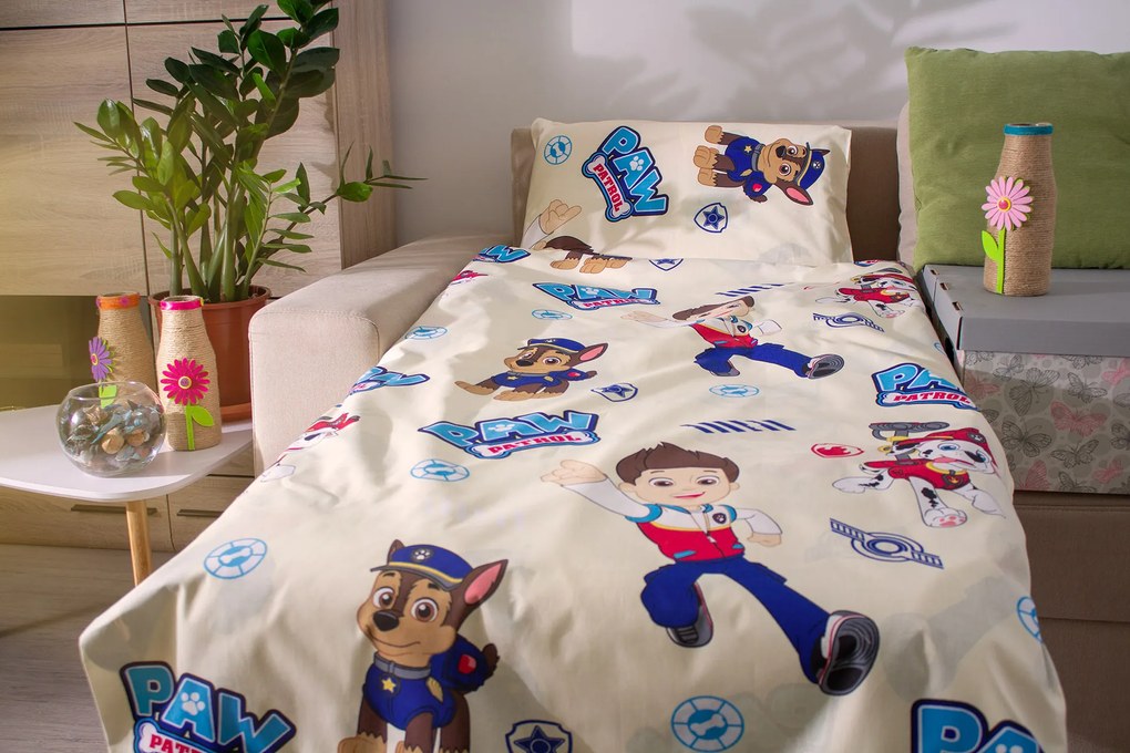 Set 4 piese Lenjerie Paw Patrol Crem 2-6 ani + Protectie Impermeabila 130x60 - ASC4066