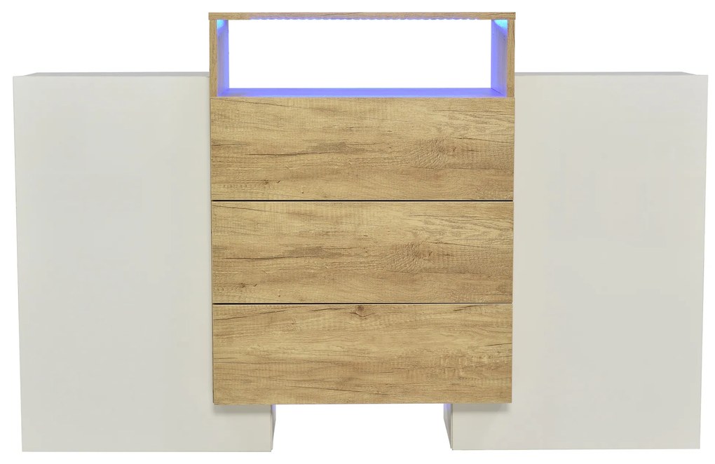 Comodă Modernă cu LED Multicolor, Alb+Culoare naturală | Aosom Romania