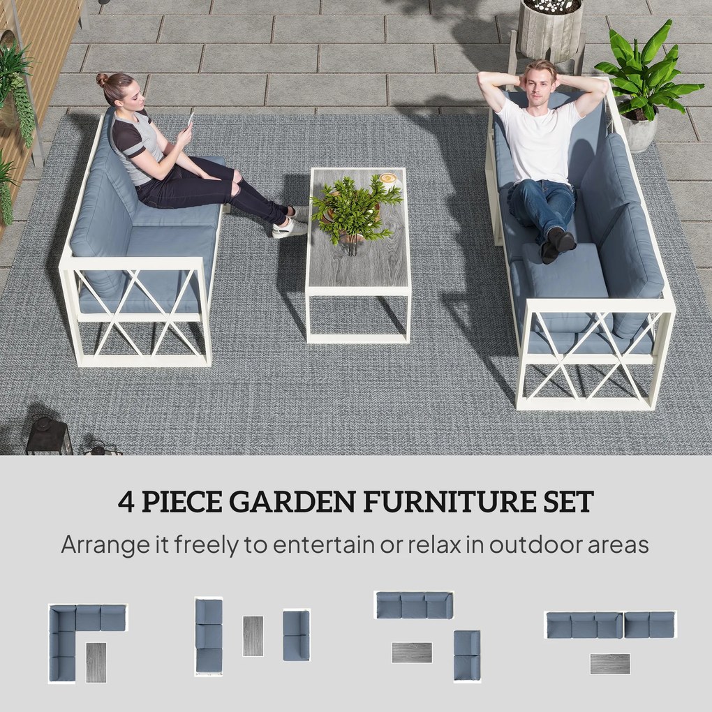 Outsunny Set Mobilier de Grădină din 4 Piese cu 2 Canapele, Fotoliu Reglabil și Măsuță de Cafea, 121x61x62 cm, Gri | Aosom Romania