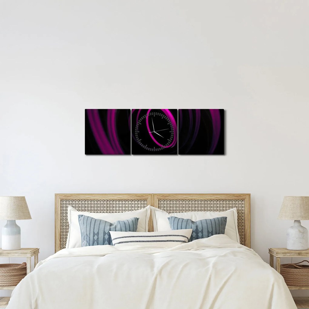 Tablou - linii violete (cu ceas) (90x30 cm)