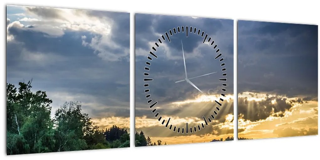 Tablou cu peisaj și raze de soare (cu ceas) (90x30 cm)