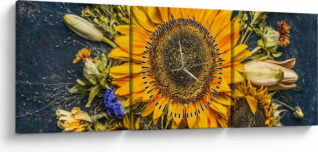 Tablou - Flori de toamnă (cu ceas) (90x30 cm)