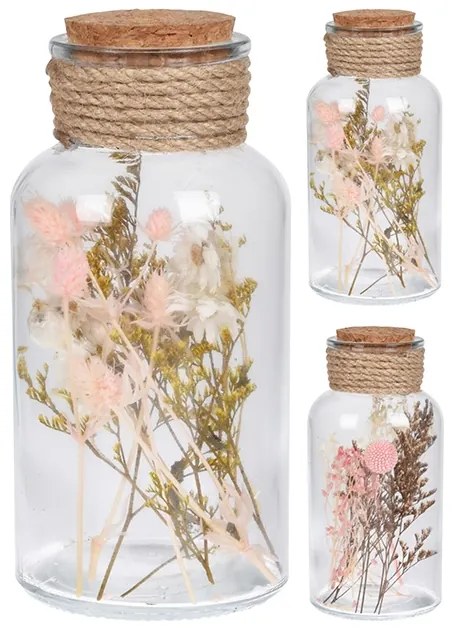 Sticla decorativa cu flori uscate 16 cm - modele diverse