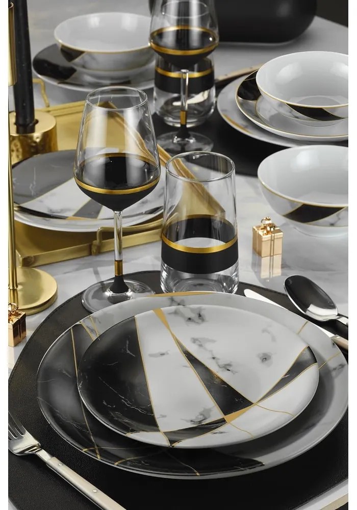 Set veselă 24 piese din porțelan Kütahya Porselen Black&amp;White