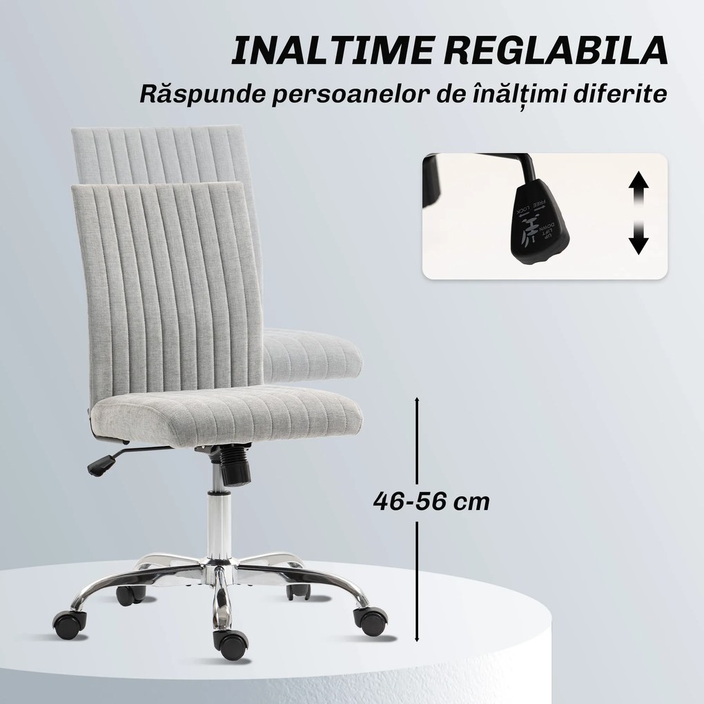 HOMCOM Scaun Birou Rotativ Fără Cotiere Înălțime Reglabilă Țesătură Gri | Aosom Romania