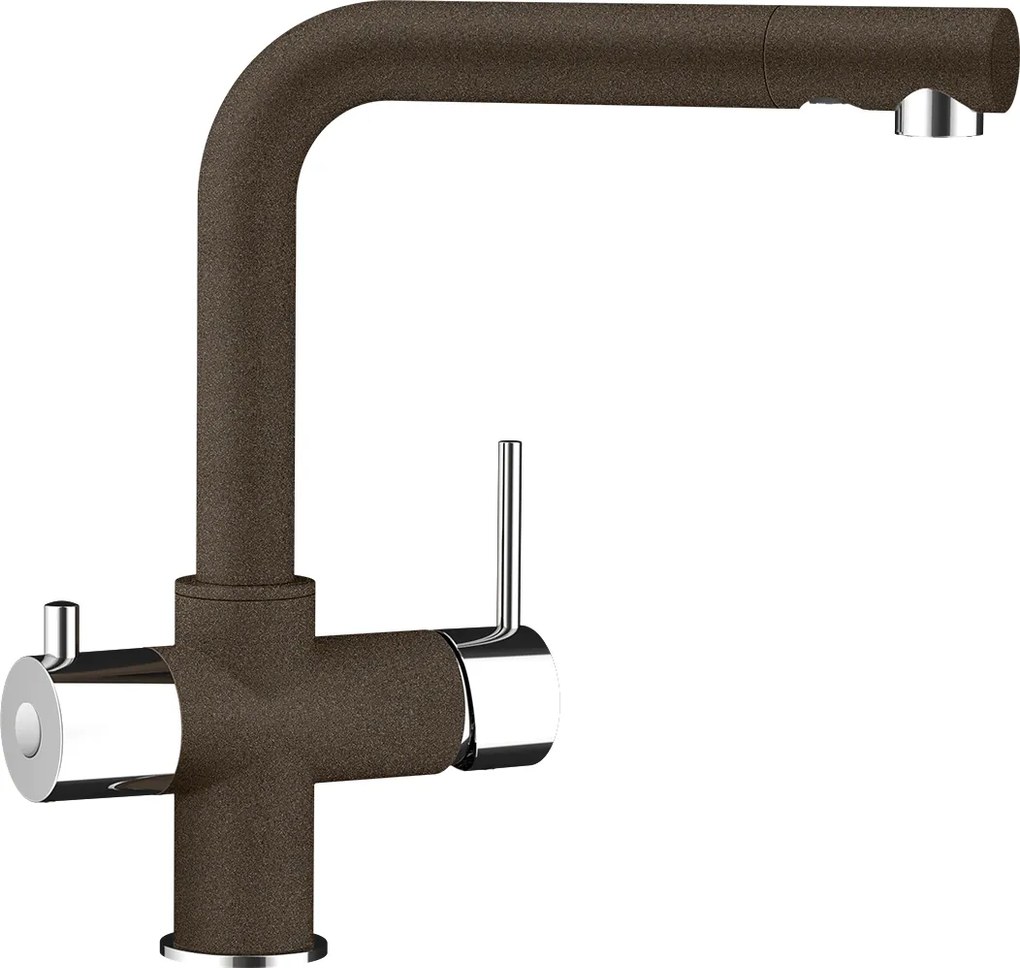 Baterie bucatarie Schock Wellus Cristadur Bronze, 3 cai, aspect granit, cartus ceramic, maro bronz
