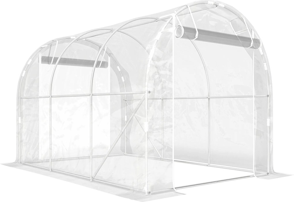 Outsunny Seră de Grădină Tip Tunel 2x3x2 m cu 2 Uși Rulabile, Seră pentru Legume, Flori și Fructe, cu 4 Bare Diagonale, Cadru din Oțel și Acoperiș PE, Transparentă | Aosom Romania