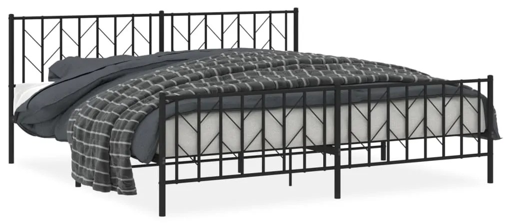 374462 vidaXL Cadru pat metalic cu tăblii de cap/picioare, negru, 200x200 cm