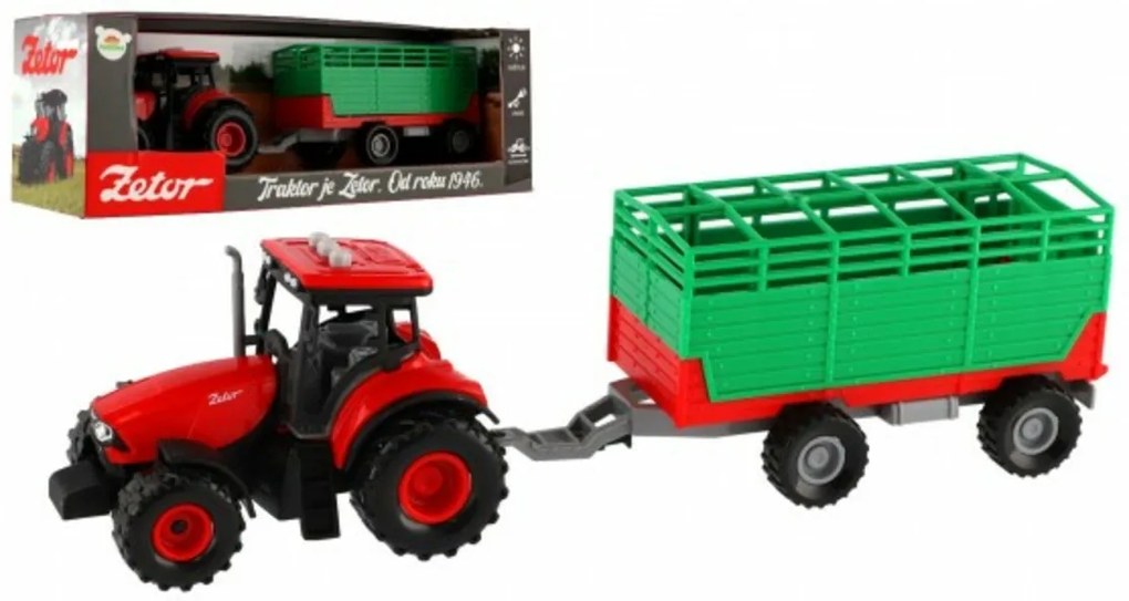 Zetor tractor cu bara de tractare plastic 36cm pe volant pe liliacul. cu lumină cu sunet în cutii