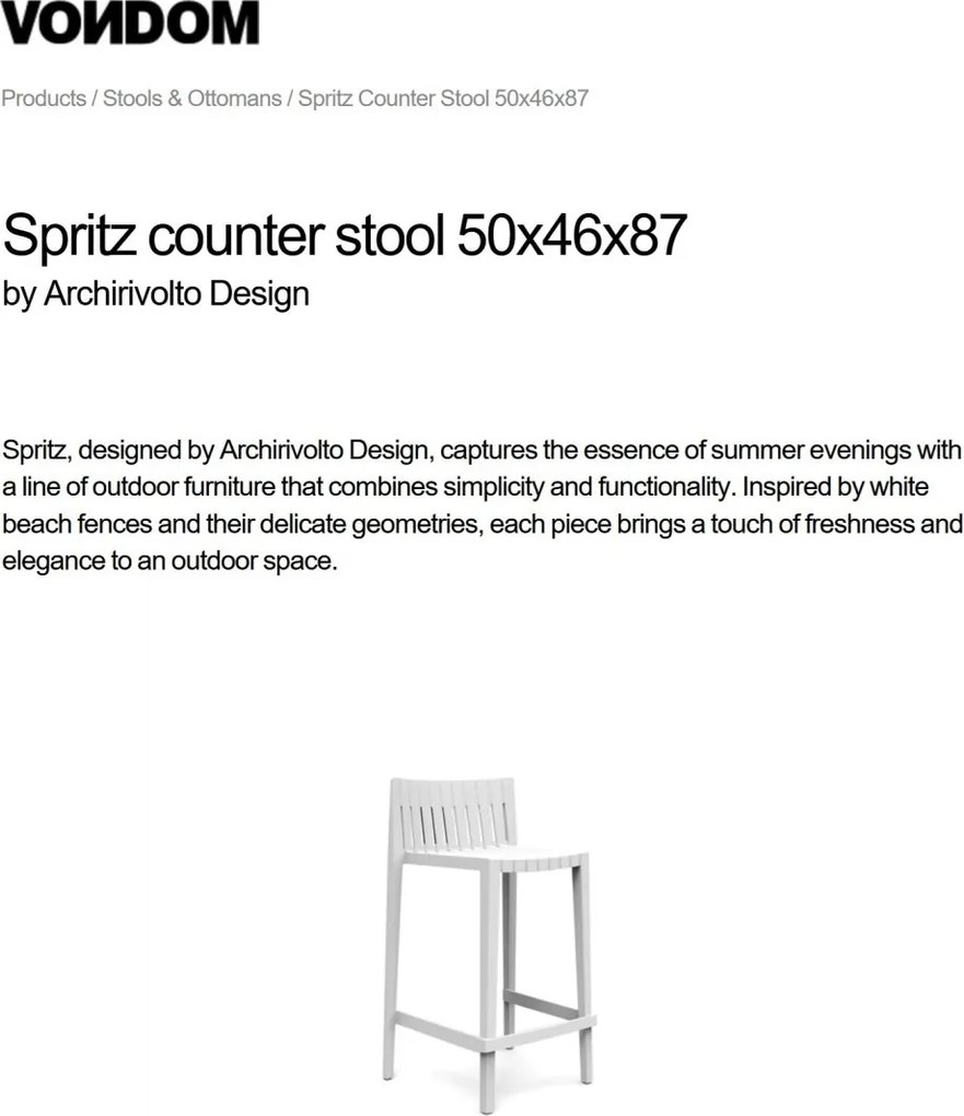 Set 4 Scaune inalte de bar design modern exterior / interior SPRITZ COUNTER STOOL H-87CM 56020 Vondom