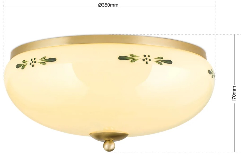 Plafoniera clasica Landhaus 35cm alama satin/ sticla champagne decor verde