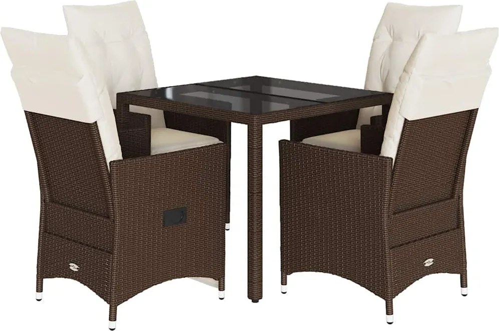 vidaXL Set mobilier de grădină, 5 piese, cu perne, maro, poliratan