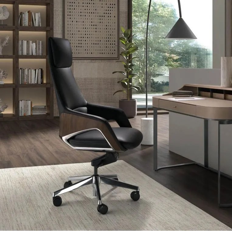 Scaun de birou modern piele sintetica si furnir de nuc Black