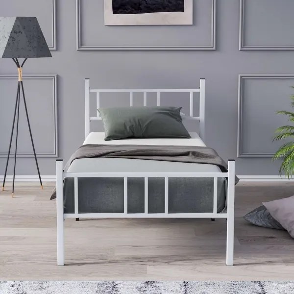 Pat metalic pentru o persoană PIRON, 90 x 200 cm, alb, sarcină maximă 120 kg