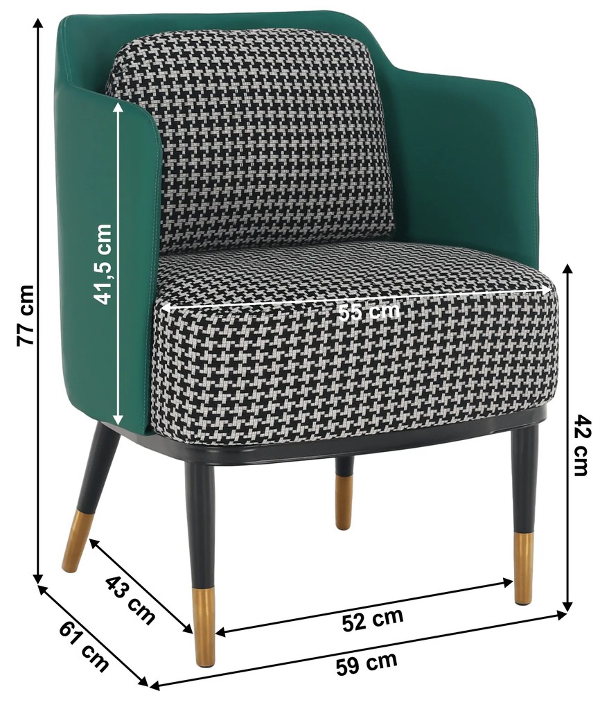 Fotoliu design, model alb-negru/ piele ecologică turcoaz, EMREN