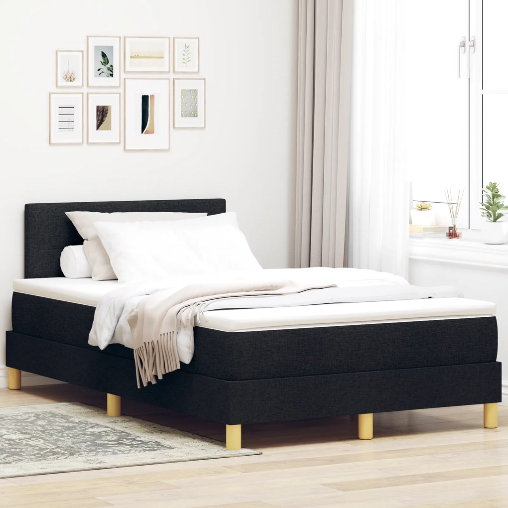 vidaXL Pat Box Spring cu Saltea și LED Negru 120x200 cm Fabric