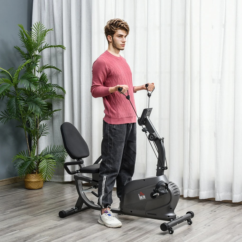 HOMCOM Bicicletă Magnetică Orizontală Scaun Reglabil și Elastice pentru Brațe | Aosom Romania