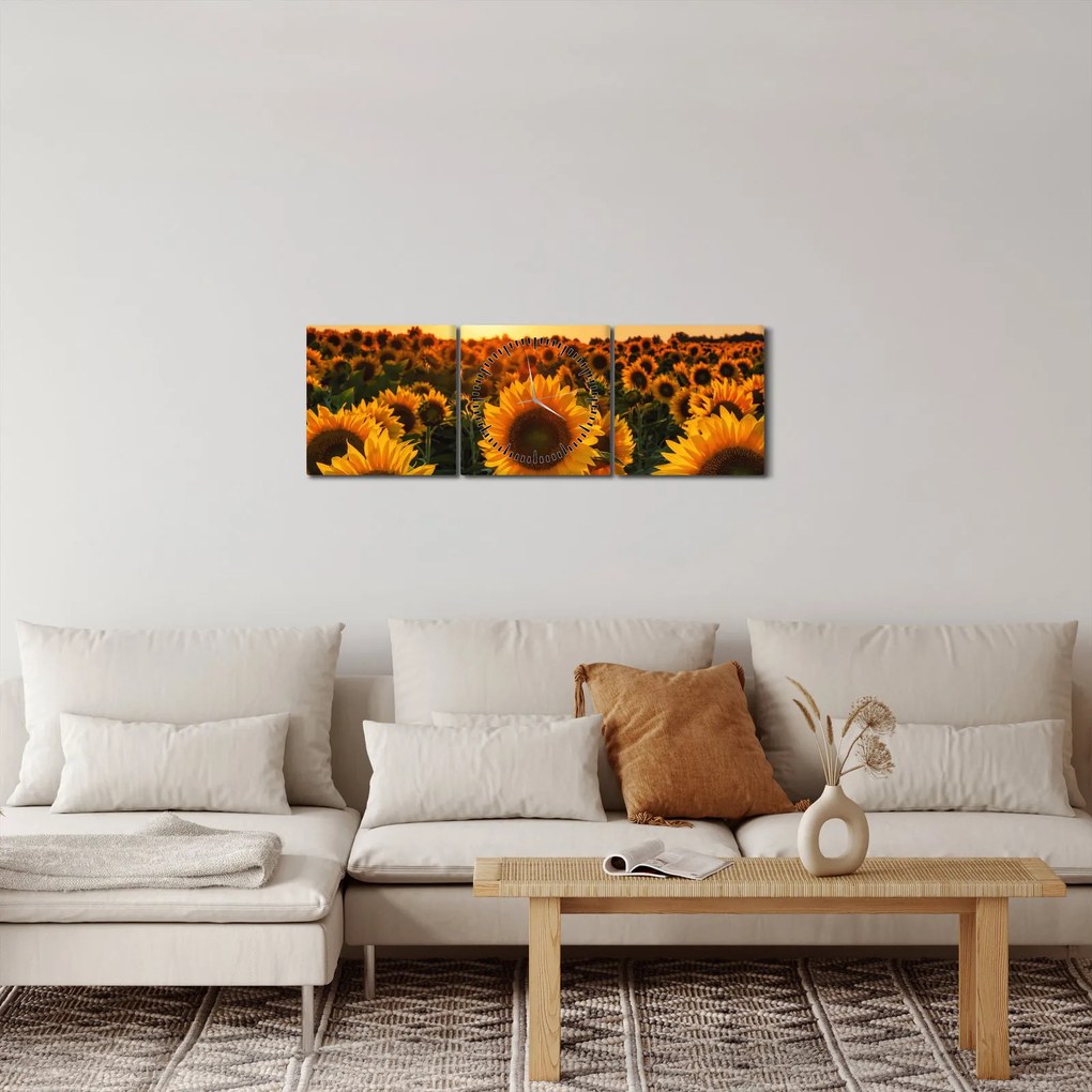 Tablou - Floarea soarelui (cu ceas) (90x30 cm)