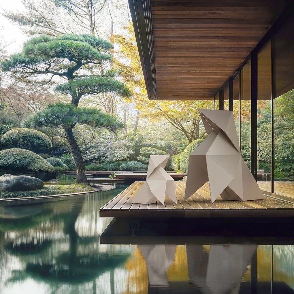 Decoratiune/ Statueta exterior sau interior Origami Koneko, mat