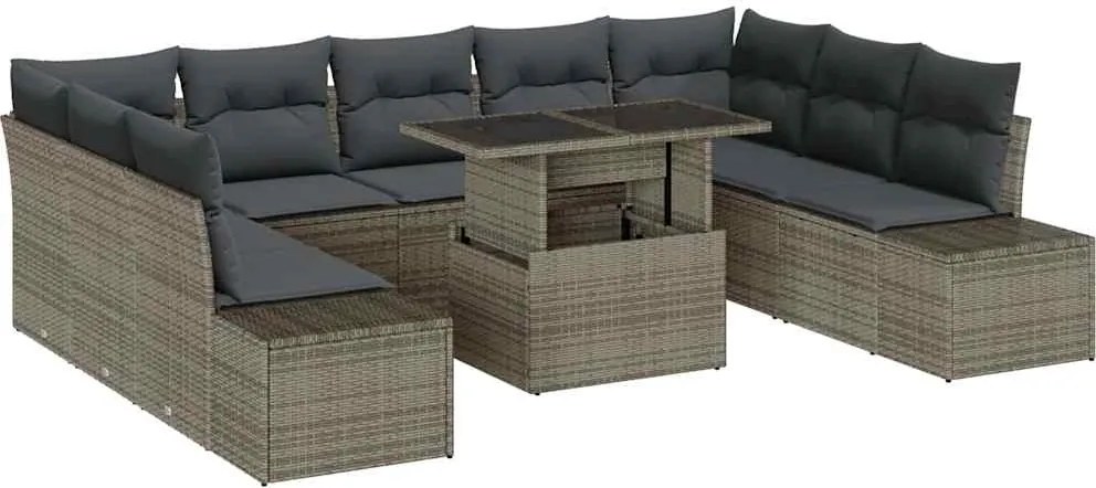 vidaXL Set de canapele pentru grădină cu pernă 10 pcs Gri poliratan