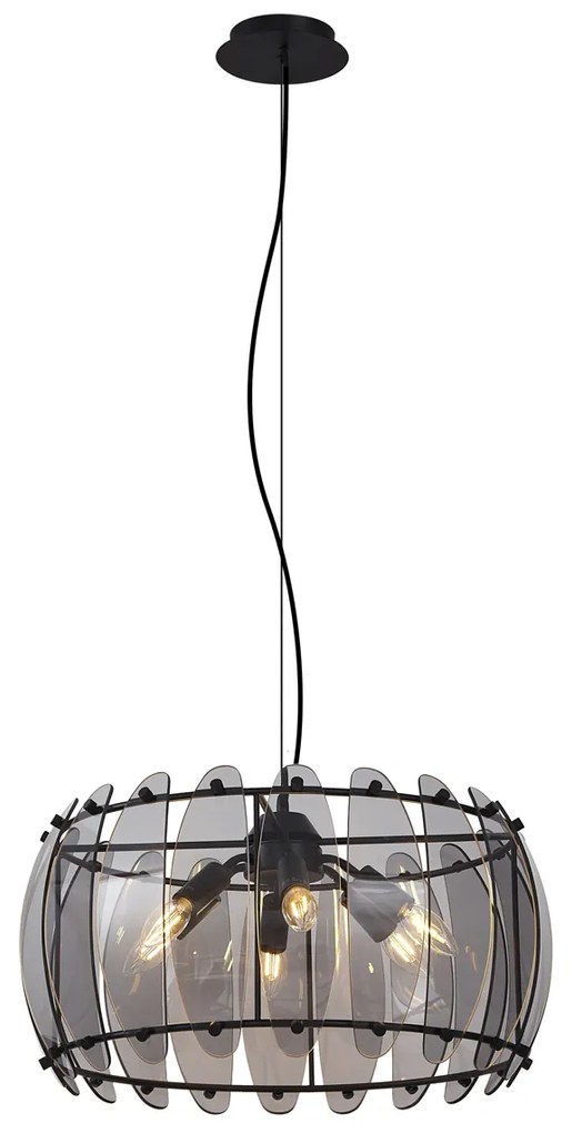 Lampă suspendată de design neagră cu sticlă fumurie rotundă cu 6 lumini - Mochan