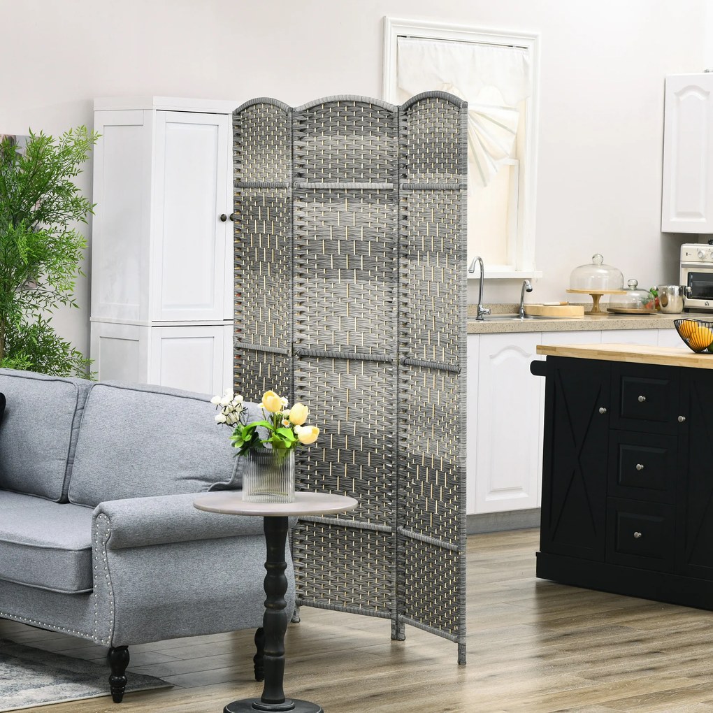 HOMCOM Paravan interior din lemn 3 panouri separator de cameră pliabil pentru sufragerie dormitor 135 x 180 cm gri | Aosom Romania
