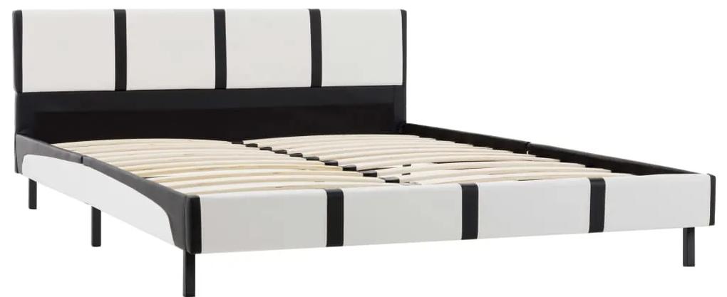 280284 vidaXL Cadru de pat, alb și negru, 140 x 200 cm, piele artificială