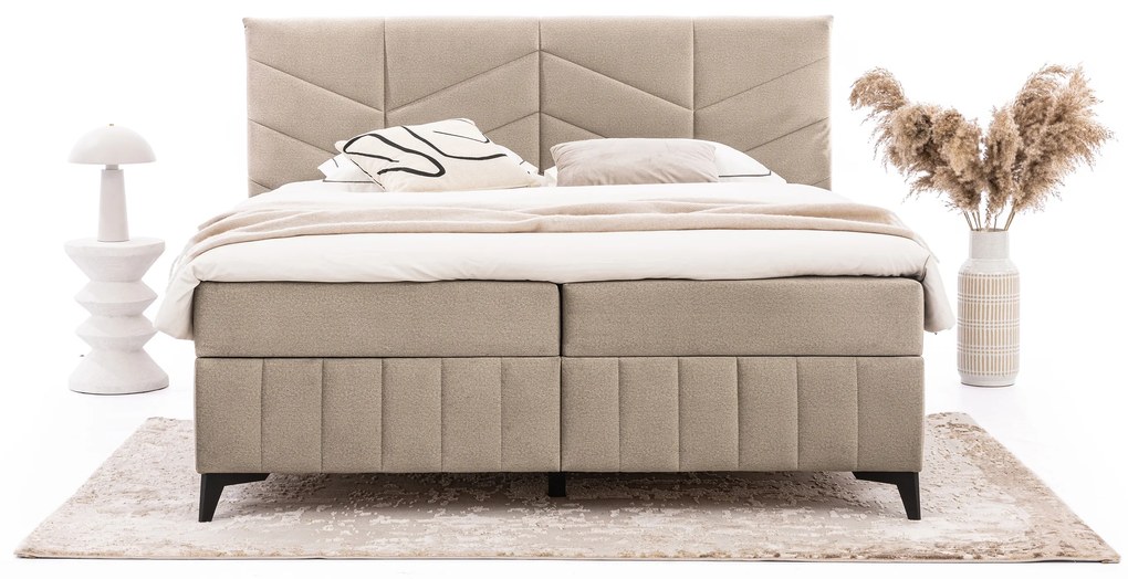 Pat Boxspring Penia 160x200 cu spațiu de depozitare - catifea bej Element 6