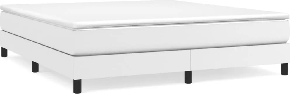 vidaXL Pat box spring cu saltea, alb, 160x200 cm, piele ecologică