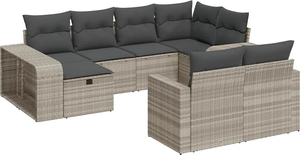 vidaXL Set canapele de grădină cu perne 10 piese gri deschis poliratan