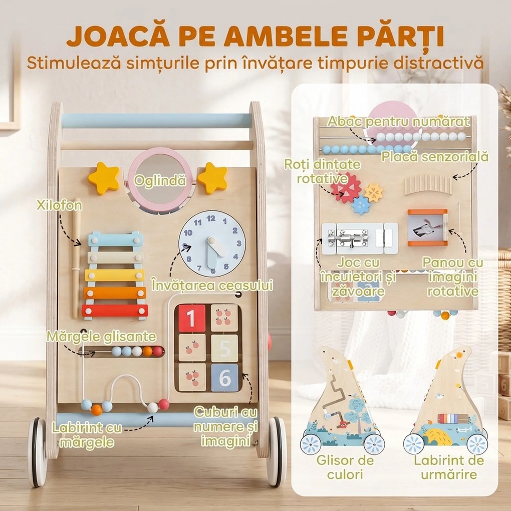AIYAPLAY Premergător Bebeluși cu Panou Activități, Placaj, Culoare Lemn | Aosom Romania