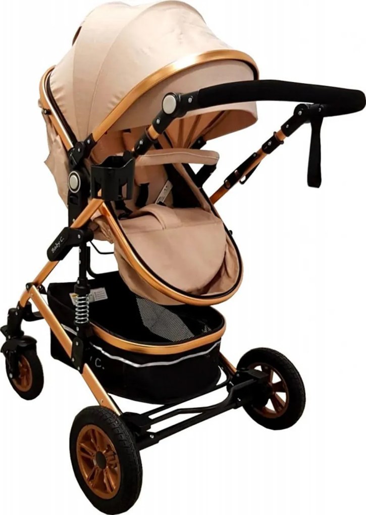 Carucior nou nascuti 3 in 1 Baby Care™ PRO 531 , Cu geanta Bebe inclusa, Cadru Aluminiu Gold, Amortizoare, Roti din cauciuc plin AVE, Landou, Scoica