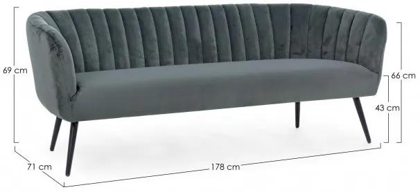 Canapea gri inchis din catifea si lemn cu 3 locuri, 178 cm, Avril Bizzotto