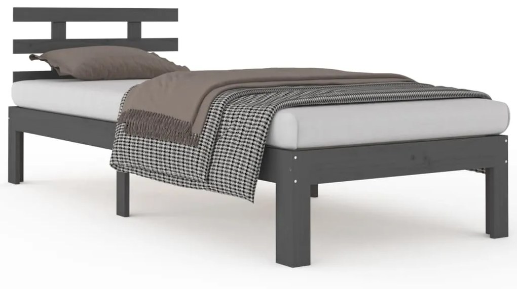 814746 vidaXL Cadru de pat, gri, 100x200 cm, lemn masiv de pin