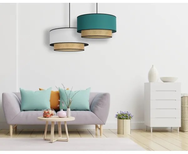 Lustră pe cablu Duolla BOHO 1xE27/15W/230V d. 45 cm turcoaz/ratan