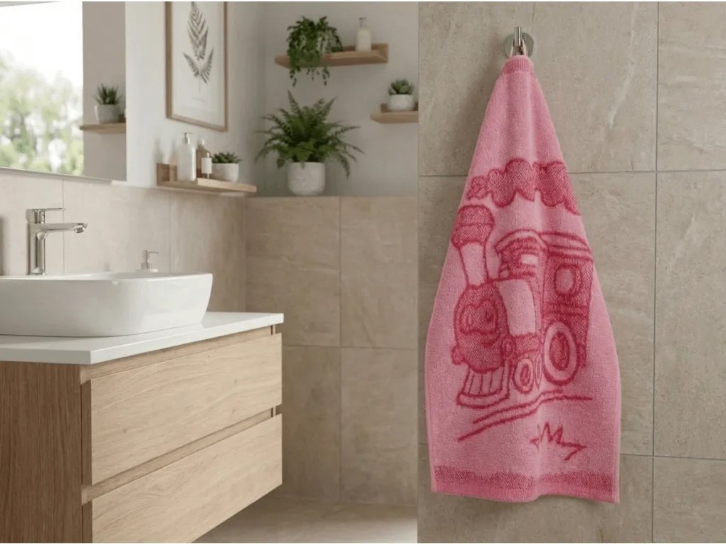 Prosop pentru copii BEBE trenulet roz 30x50 cm