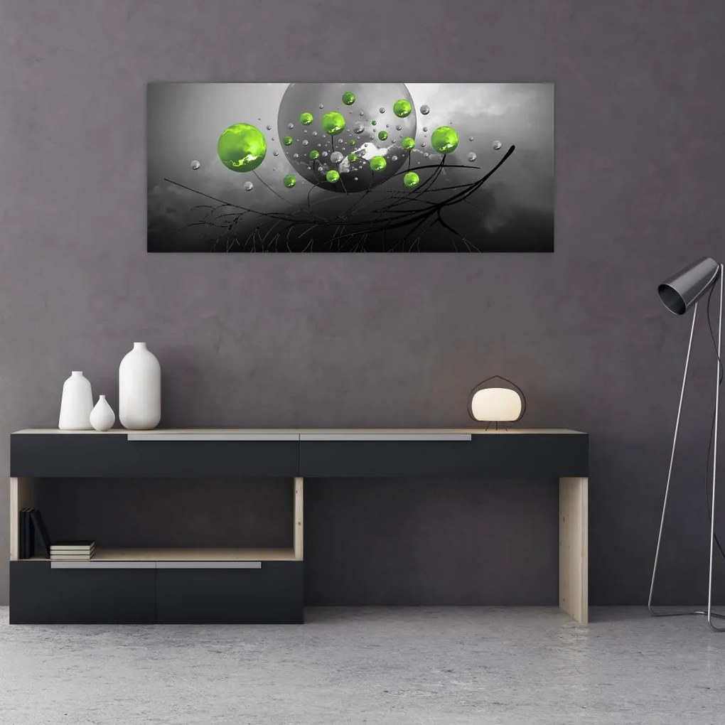 Tabloul cu bile abstracte verzi (120x50 cm)