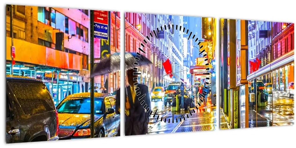 Tablou - Oraș în lumina neoanelor (cu ceas) (90x30 cm)