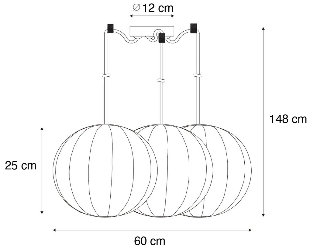 Lampă suspendată de design alb din mătase 30 cm cu 3 lumini - Plu