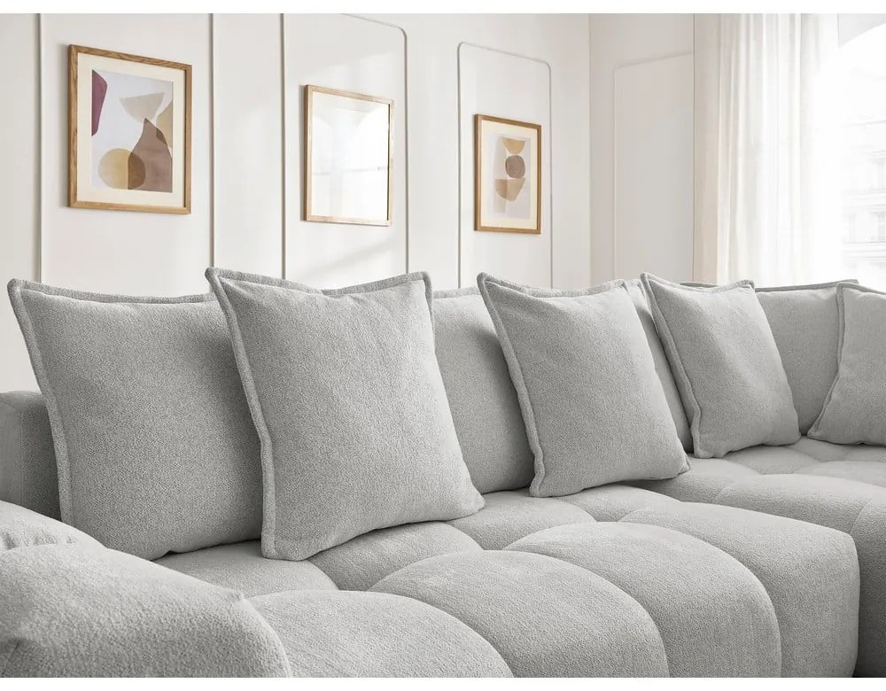 Colțar gri deschis extensibil/cu spațiu de depozitare cu tapițerie din chenille (cu colț pe partea dreaptă/în formă de ”L”) Everest – Bobochic Paris