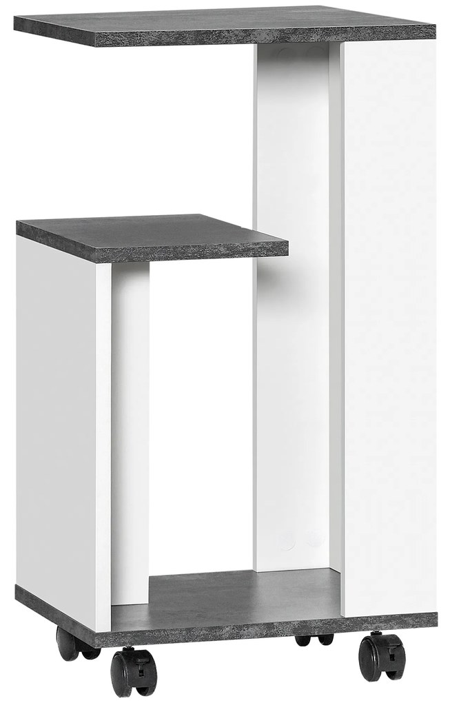 HOMCOM Noptieră cu 4 rotile, 3 rafturi, 35 x 29,5 x 65,5 cm, Gri/Alb | Aosom Romania