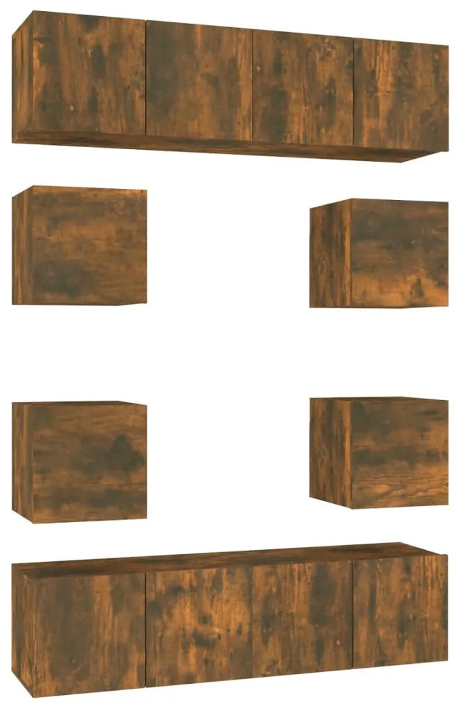 3120212 vidaXL Set dulap TV, 8 piese, stejar fumuriu, lemn prelucrat