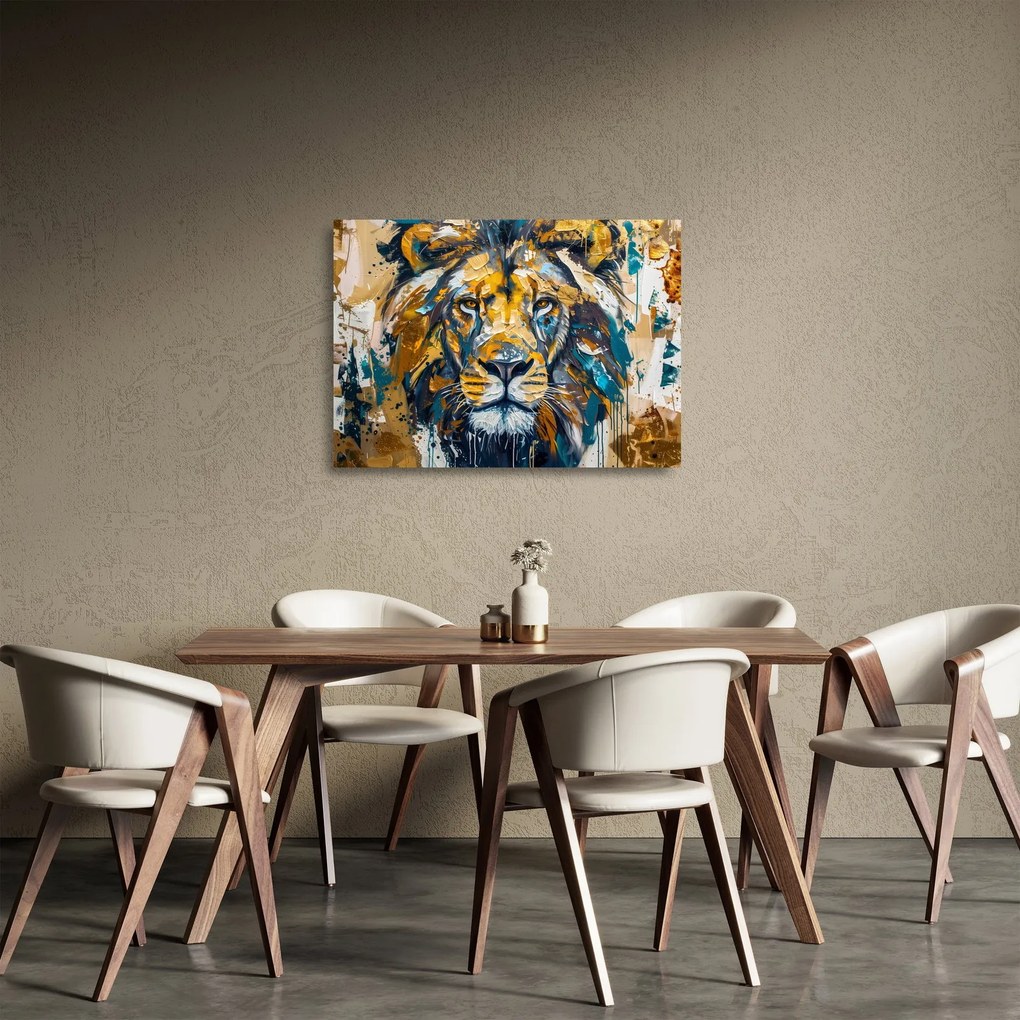 Tablou pe sticlă - pictură în ulei abstractă cu leu (70x50 cm)