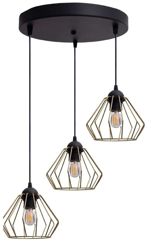 Lustră pe cablu CEED GOLD 3xE27/60W/230V d. 45 cm negru/auriu