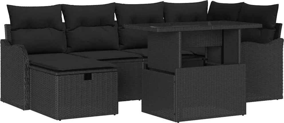 vidaXL Set de canapele pentru grădină cu pernă 7 pcs Negru Rattan poli