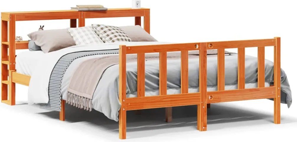 vidaXL Cadru de pat cu tăblie, maro ceruit, 120x190 cm, lemn masiv pin